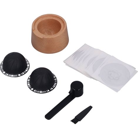 Kaffeekapsel-Filterbecher-Set, schwarz, mit Buchenholzhalter, Aluminiumfolie, Löffel und Bürste, 230 ml, wiederverwendbarer Kaffeepulverfüller (1/5)
