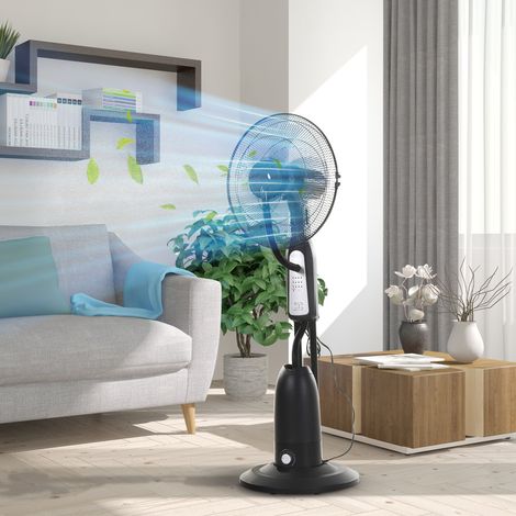Ventilatore nebulizzatore oscillante da 90 W con telecomando, 3 modalità, 3 velocità, timer, Ø44,5x120 cm, nero