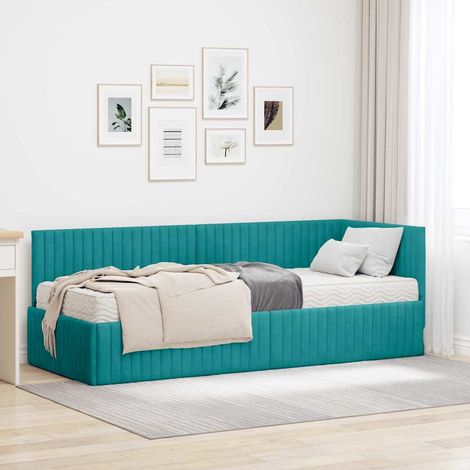 vidaXL Cadre de lit d'angle avec matelas 2 pc Turquoise 80 x 200 cm (1/5)