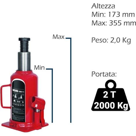 USAG 1951 B CRICCO MARTINETTO SOLLEVATORE IDRAULICO A BOTTIGLIA CRIC 2000 Kg/2 TON