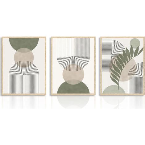 Affiche de Décoration Murale Abstraite Boho Vert Sauge et Beige, Affiche Géométrique Minimaliste pour Chambre à Coucher Salon 30 x 40 cm,Sans Cadre Lot de 3 (1/2)