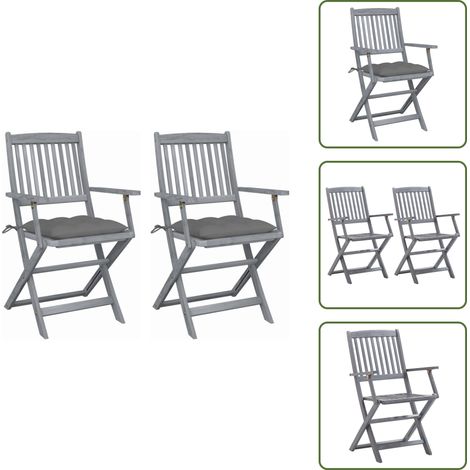 The Living Store Sillas de jardín plegables 2 uds cojines madera maciza acacia - Sillas plegables