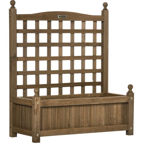 Jardinière sur pied avec treillis, bac à fleurs en bois massif 64x28x75 cm, système d'arrosage intégré (1/5)