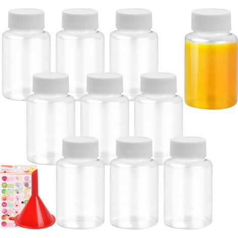 10 Pièces Petite Bouteille Plastique, 100ml Reutilisable Bouteilles de Jus avec Lids, Transparent Shot Bouteille pour le Stockage de Jus, Lait, Smoothies, Boissons Maison (1/5)
