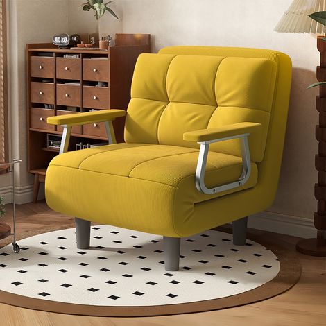 Divano letto/poltrona, trasformabile, 1 posto - Elevato comfort, staccabile con cuscino, braccioli e gambe in metallo (Giallo)