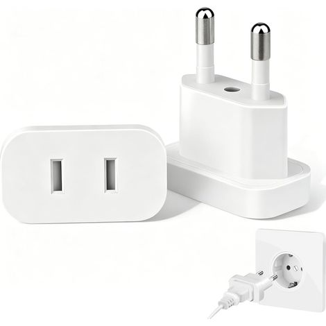 2 PCS Adaptateurs De Prise Européenne,Adaptateurs de Prise Universels US vers Europe,Daptateurs de Voyage 2 Broches,Tête d'adaptateur,Sécurisés et Compacts pour Appareils Électroniques en Europe. (1/5)