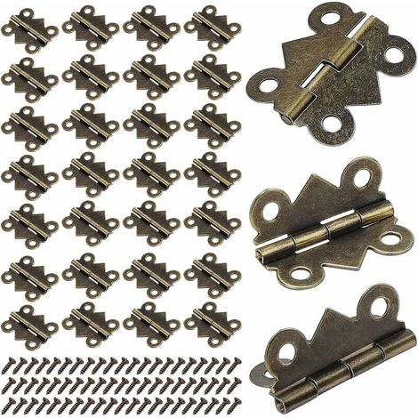 25 x 20 mm kleine Mini-Klapp-Schmetterlingsscharniere, Antik-Bronze-Mini-Scharniere für Wohnmöbel, Schrankbeschläge, Türen, Schubladen, Schränke mit 200 Schrauben + 50 Scharnieren