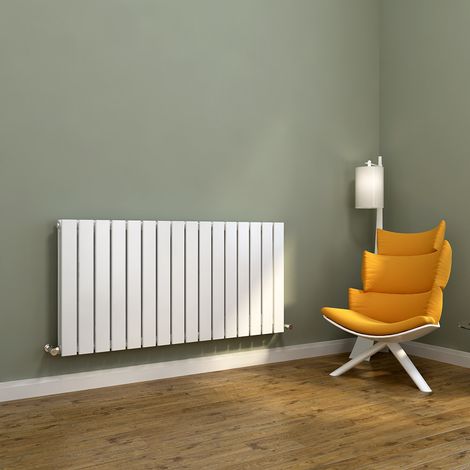 ELEGANT White Radiators Horizontal Double Flat Panel Bathroom Radiator Heater + Anthracite Thermostatic Radiator Valves 600 x 1216 mm (1/5)