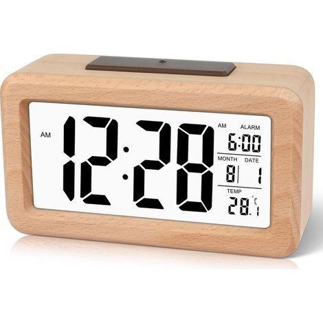 Réveil numérique en Bois à réglage Facile avec température, Réveil Digital, Date, rétro-éclairage, répétition, pour Chambre à Coucher, Chevet, Maison, Bureau, Non Ticking-brun (1/5)