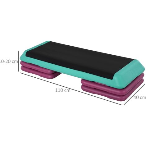 Plataforma de step aeróbico regulable 10/15/20 cm, PVC/PP, 110 x 40 cm, negra OKMYHOME (1/5)