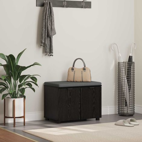vidaXL Panca per ingresso con cuscino Rovere Nero 60 x 38 x 46 cm