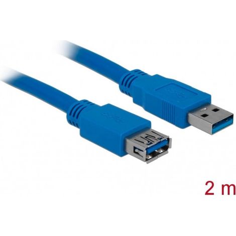 Delock Câble USB USB 3.2 Gen1 USB-A mâle, USB-A femelle 2.00 m bleu contacts dorés 82539 (1/4)