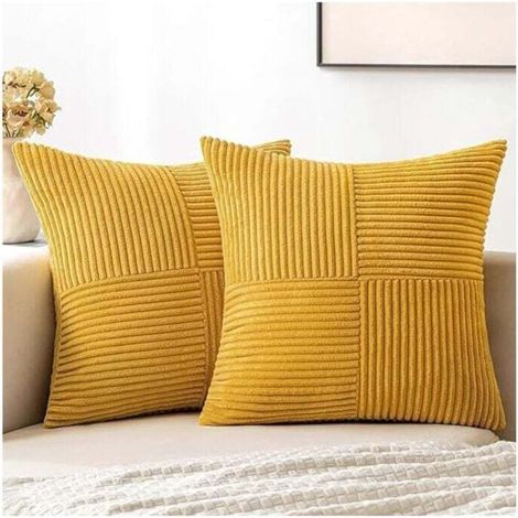 Set di 4 fodere per cuscini 45 x 45 cm - Velluto a coste - Stile bohémien - Look estetico - Adatto per divano, camera da letto, soggiorno - Giallo brillante -Crezuo