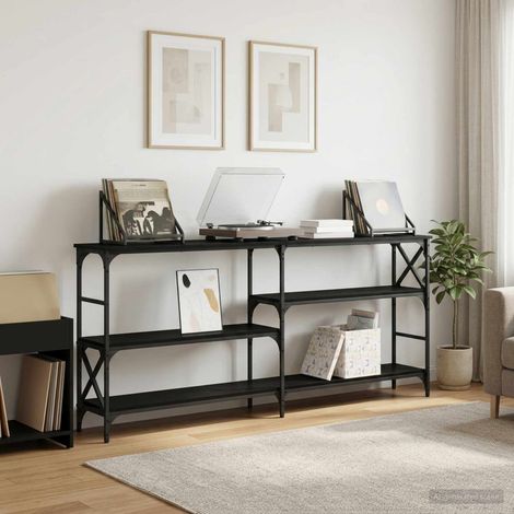 vidaXL Tavolo consolle Rovere Nero 180 x 29 x 76,5 cm metallo PB (1/5)