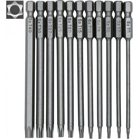 11 Embouts Tournevis Longs T6-T40 Magnétiques 100mm (1/5)