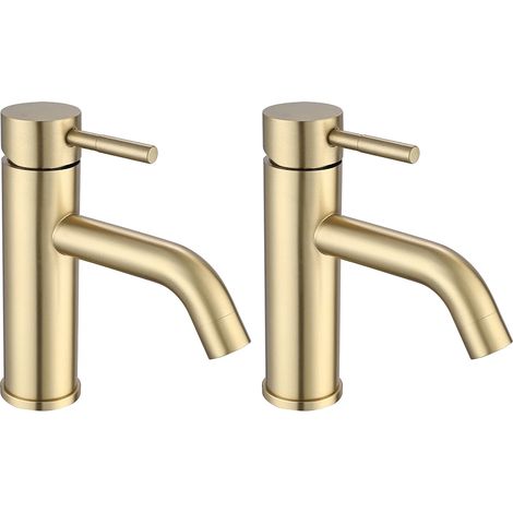 Rubinetto miscelatore meccanico arrotondato H17,3 cm in acciaio inox spazzolato Dorato - SALAVAN (1/5)