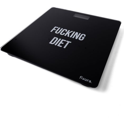 Fisura - Bilance pesapersone elettroniche "fcking diet". Bilancia pesapersone in vetro. Bilancia elettronica fino a 180 kg e 50 g di precisione, tecnologia Step-On. 30 x 30 cm (1/5)