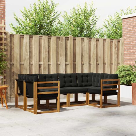 Outdoor-Sofagarnitur mit Kissen 6 pcs Natürlich und Schwarz (1/5)
