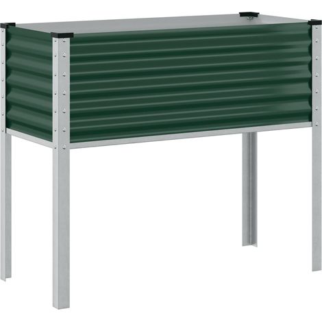 Jardinière bac lit surélevé plantes fleurs terrasse jardin 100 x 41 x 90 cm acier vert (1/4)