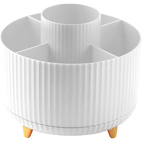 Porte-stylos de bureau 5 compartiments rotatif 360° pour rangement fournitures de bureau, blanc (1/5)