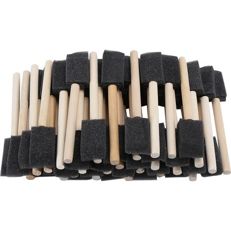 Lot de 50 pinceaux en mousse noire, manche en bois pour peinture, dessin et graffiti enfants (1/5)