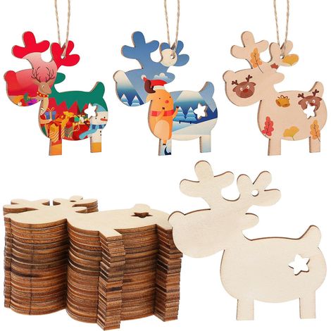 20 Ornements en Bois Suspendus pour Noël, Décorations Artisanales de Cerf, Motifs Creux, Réutilisables, pour Maison et Fête de Noël (1/5)