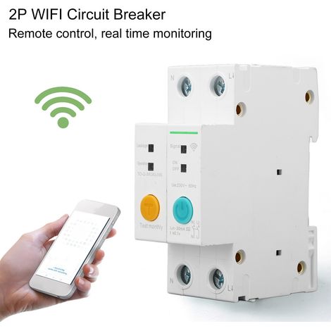 Disjoncteur miniature 2P intelligent avec télécommande Wi-Fi et protection contre les fuites de courant de 30 mA, 230 V, 16 A (1/5)