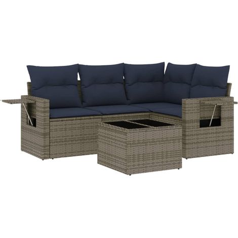 5-teiliges Gartensofa-Set mit Kissen, grau, Polyrattan vidaXL (1/5)