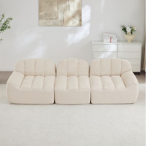 Sofá modular de 3 plazas sin estructura, espuma 32D, tejido efecto granulado, beige (1/5)