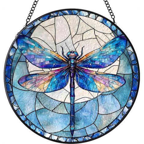 Attrape-soleil en vitrail rond – Suspension décorative pour intérieur et fenêtre, cadeau femme homme maman papa, Diamètre : 15 cm (1/4)