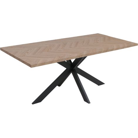 Esszimmertisch HHG-169, Küchentisch Tisch Esstisch, Industrial MDF Metall 180cm helle Eiche-Optik