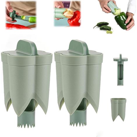 2 pezzi 2 in 1 per rimuovere il torsolo del peperoncino, strumento per rimuovere i semi del peperoncino, strumento per rimuovere il torsolo del peperoncino, strumento per tagliare il peperoncino veget