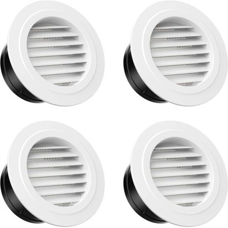 White 150 mm, Pack of 4 Round Ventilation Grilles, Plastic Air Vents with Mosquito Net, Ventilation Grilles for Bathroom, Kitchen (1/5)