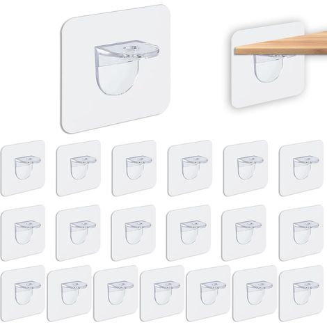 20 PCS Supports d'étagères Autocollants, Transparent 7 x 7 cm, Supports Adhésifs Sans Perçage pour Étagères, Placards et Penderies, Charge 10 kg, Installation Facile et Pratique (1/5)