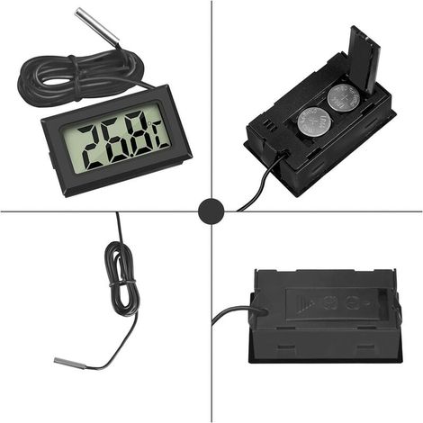 Mini-Digital-LCD-Thermometer mit Temperaturfühler für Kühlschränke, Gefrierschränke und Aquarien (4x Schwarz) (1/4)