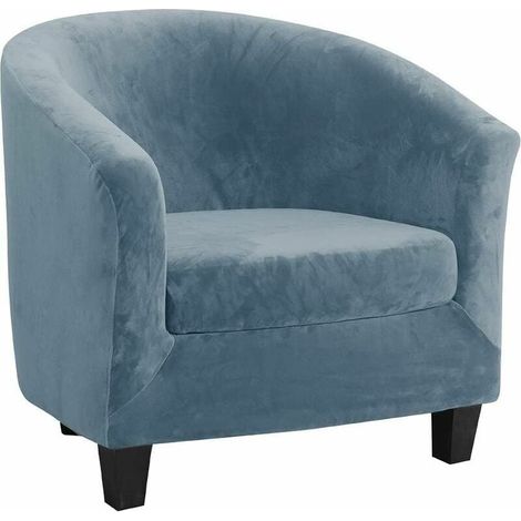 Tigrezy Velvet Club Chair Cover, Two-Piece Set, Stretchable Chair Cover, Lounge Chair Cover, Convertible Wingback Chair with Cushion Cover (Blue-Grey) (1/5)