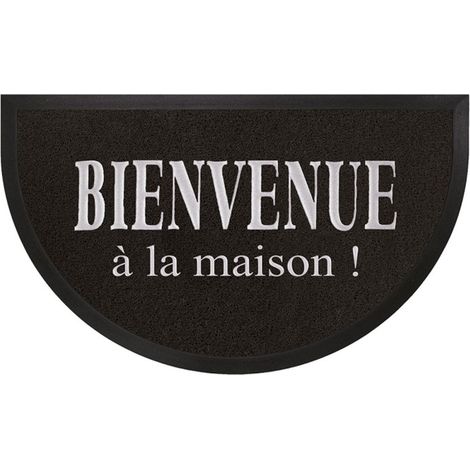 Tapis d'Entrée Demi-Lune "Maison" 45x75cm Noir & Gris (1/3)