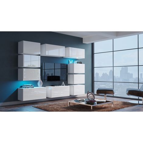 Ensemble meuble TV NEXT 62 AN62-18W-HG2 blanc brillant 256 cm (1/3)