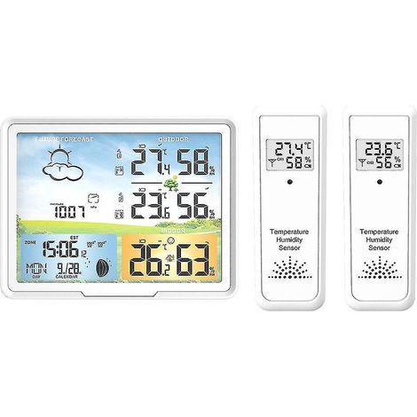 wireless Weather Station With 2 Outdoor Sensors, Radio Clock Indoor And Outdoor Alarm Clock Air Temperature (1/5)
