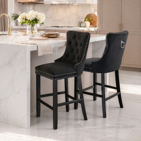 Set di 2 sgabelli da bar 60x50x103 cm in velluto nero regolabili FloraGrace (1/5)