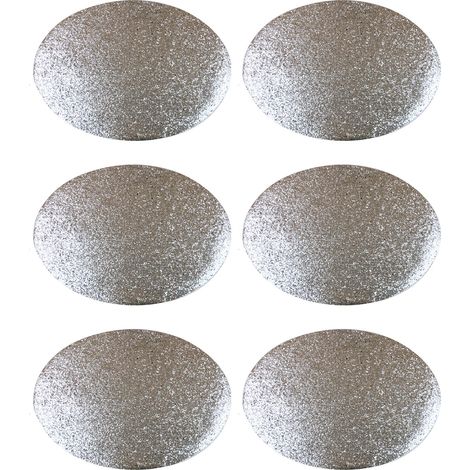 6 Placemats Set Christmas Silver Glitter Oval Festive Xmas Table Home Decor (1/3)