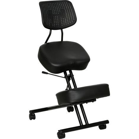 Chaise ergonomique à genoux - HOMCOM - réglable - avec dossier - sur roulettes - PU - 46 x 85 x 85,5-103 cm - noir (1/5)