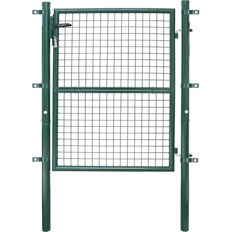 Wolketon Portail de clôture de jardin Portillon grillagé avec poteaux Acier Portail de jardin Avec serrure 125x100CM Vert