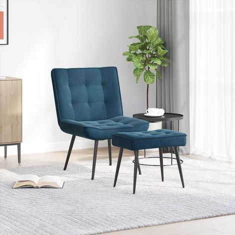 Relaxsessel mit Hocker Blau Samt