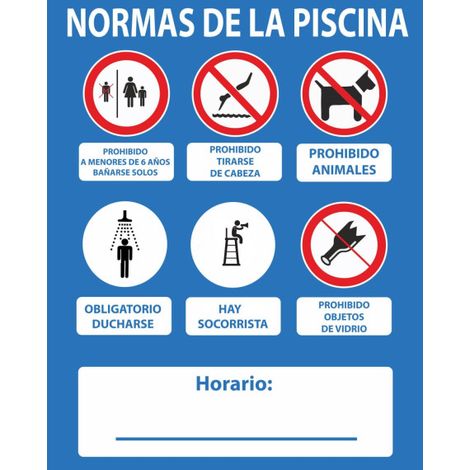 Señales de obligación "Normas de La Piscina", Sí hay socorrista SEKURECO 500 x 400 mm PVC GLASSPACK 0'7 mm