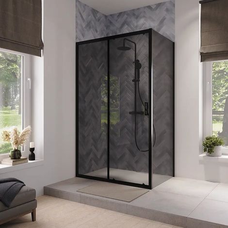 Box doccia 80x130 cm scorrevole vetro 6mm fum profili nero opaco Lipari (1/5)