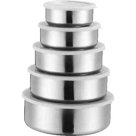Ensemble de 5 récipients ronds pour fruits et légumes, en acier inoxydable argenté (1/5)