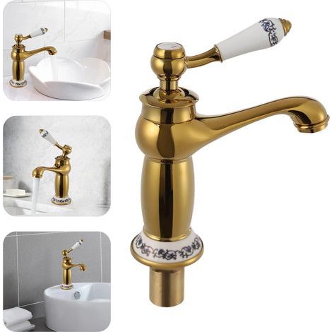 Robinet lavabo rétro laiton – Mitigeur monocommande doré – Hauteur bec 12.2cm – Design vintage élégant
