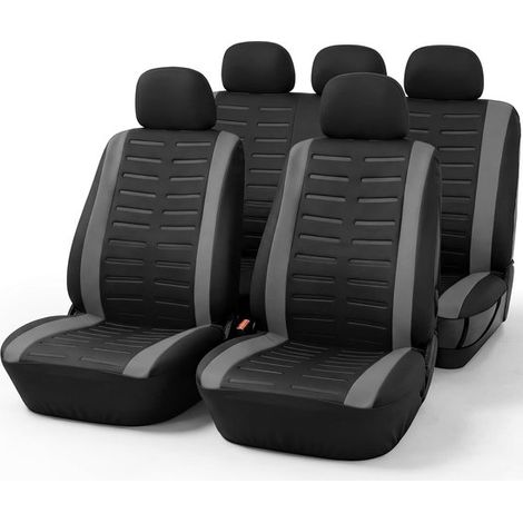 Juego de fundas universales para asientos de coche，versión 2026，Fundas para asientos delanteros y traseros en color gris (1/5)