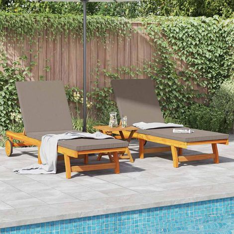 Sonnenliege 2-Person 2 pcs Braun Massivholz Akazie